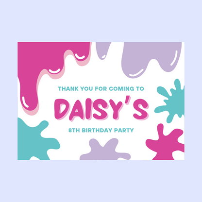 Rectangle Stickers | Pink Purple Slime Party Stickers | Birthday Party Stickers | Party Bag Stickers
