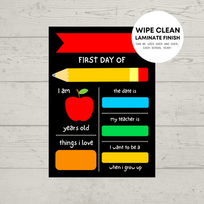 Children's Multi Coloured Print | First Day Of School Photo Prop | Laminated Keepsake