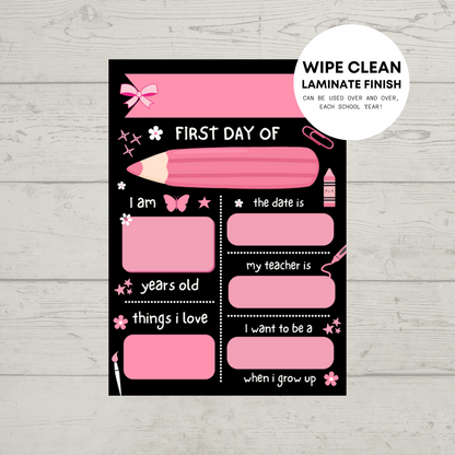 Children's Pink Print | First Day Of School Photo Prop | Laminated Keepsake