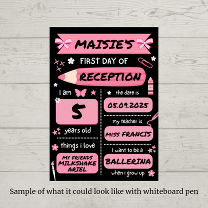 Children's Pink Print | First Day Of School Photo Prop | Laminated Keepsake