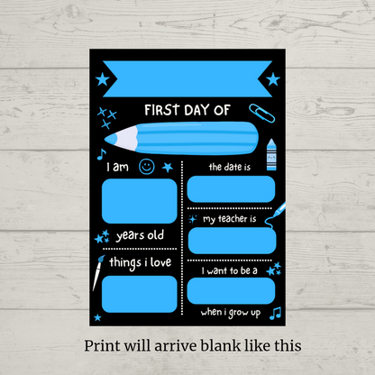 Children's Blue Print | First Day Of School Photo Prop | Laminated Keepsake