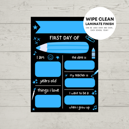 Children's Blue Print | First Day Of School Photo Prop | Laminated Keepsake
