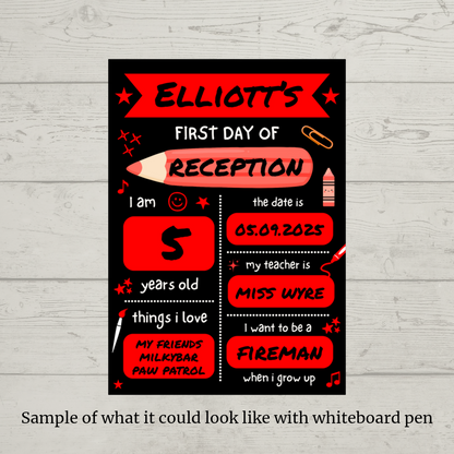 Children's Red Print | First Day Of School Photo Prop | Laminated Keepsake