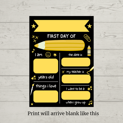 Children's Yellow Print | First Day Of School Photo Prop | Laminated Keepsake