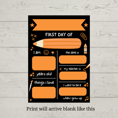Children's Orange Print | First Day Of School Photo Prop | Laminated Keepsake