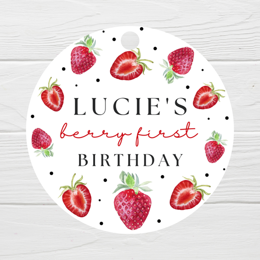 Strawberry Gift Tags | Strawberry Party Birthday Gift Tags | Circle Gift Tags