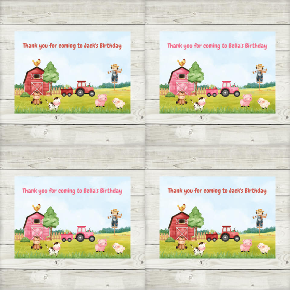 Rectangle Stickers | Party Stickers | Farm Animal Party Stickers | Party Bag Stickers - Dinky Designs