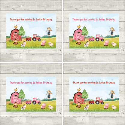 Rectangle Stickers | Party Stickers | Farm Animal Party Stickers | Party Bag Stickers - Dinky Designs