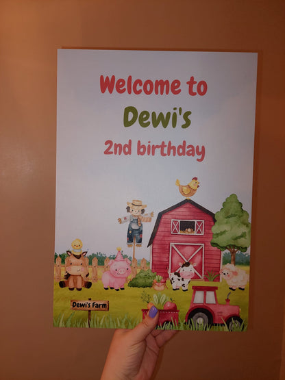 Farm Animal Welcome Board Sign | Personalised Birthday Board | Birthday Party Sign | A4, A3, A2 - Dinky Designs
