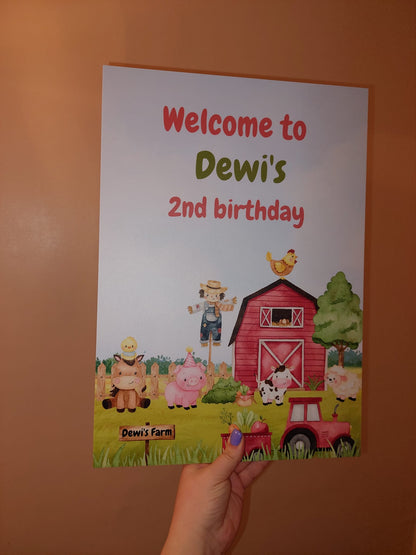 Farm Animal Welcome Board Sign | Personalised Birthday Board | Birthday Party Sign | A4, A3, A2 - Dinky Designs