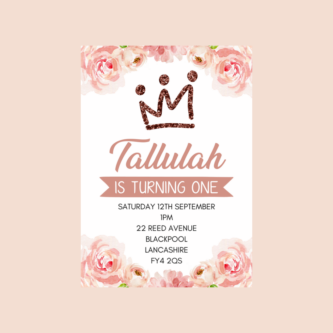 Floral Theme Birthday Party Invitations | A6 Invites | Floral Theme Invitations | Party Invitations - Dinky Designs