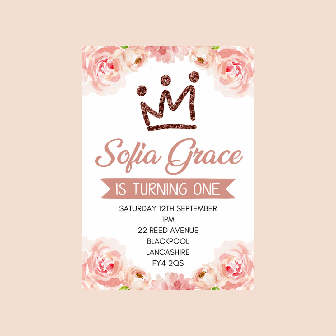 Floral Theme Birthday Party Invitations | A6 Invites | Floral Theme Invitations | Party Invitations - Dinky Designs