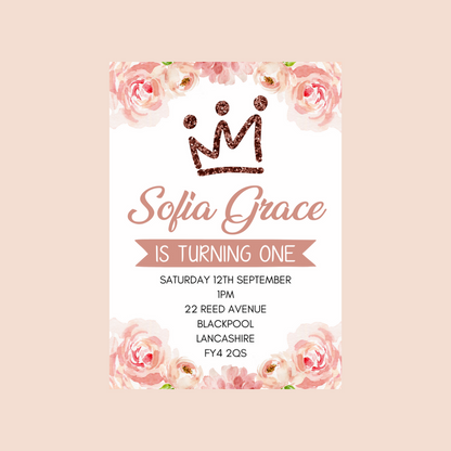 Floral Theme Birthday Party Invitations | A6 Invites | Floral Theme Invitations | Party Invitations - Dinky Designs