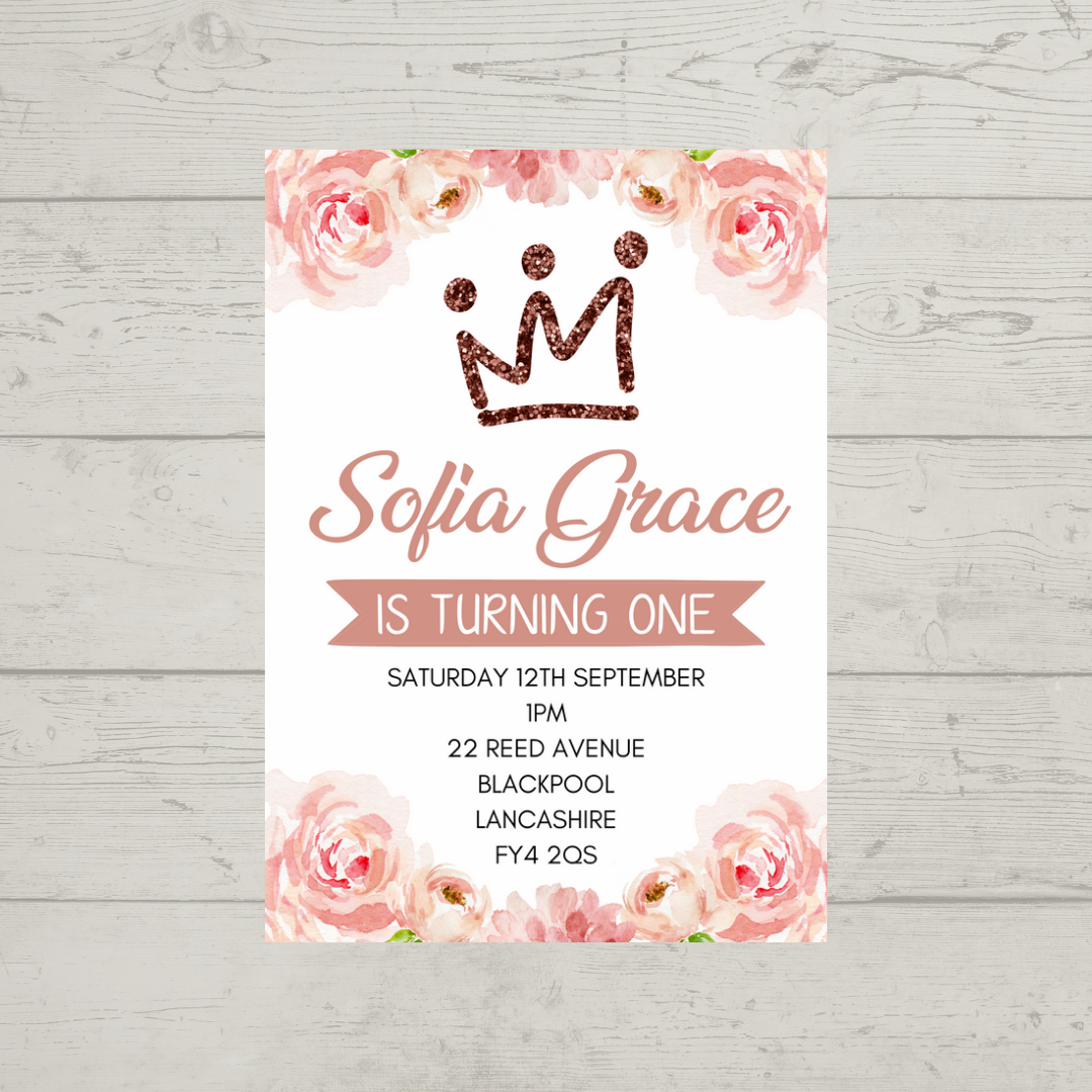 Floral Theme Birthday Party Invitations | A6 Invites | Floral Theme Invitations | Party Invitations - Dinky Designs