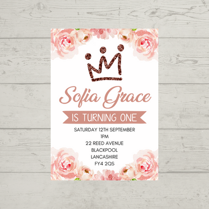 Floral Theme Birthday Party Invitations | A6 Invites | Floral Theme Invitations | Party Invitations - Dinky Designs