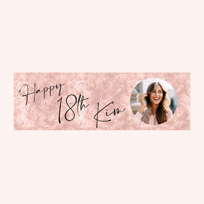 Personalised Birthday Banner | 3ftx1ft Banner | Blush Pink Party Theme Banner | Photo Banner