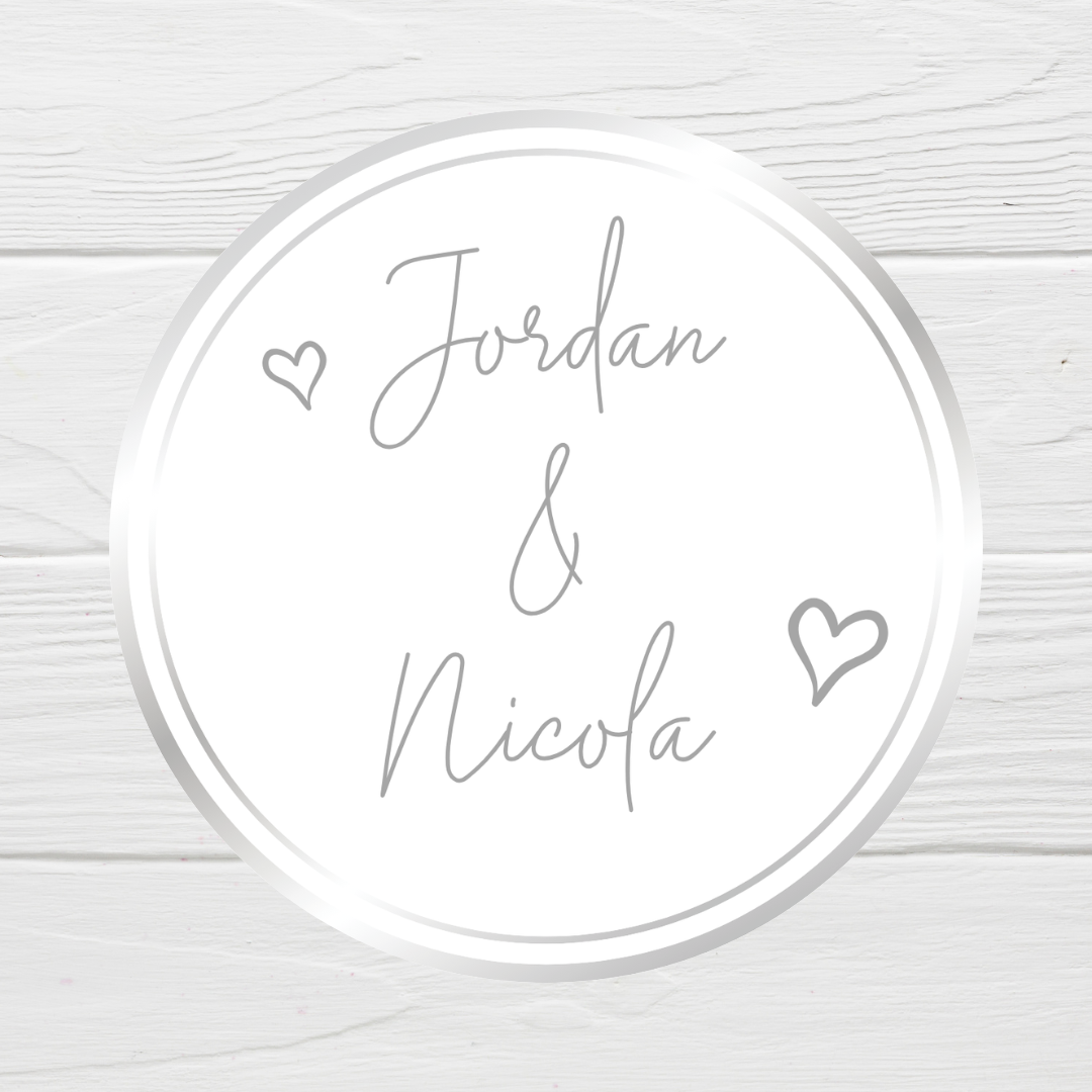 Wedding Stickers | Engagement Stickers | Personalised Couples Name Stickers | Silver & White