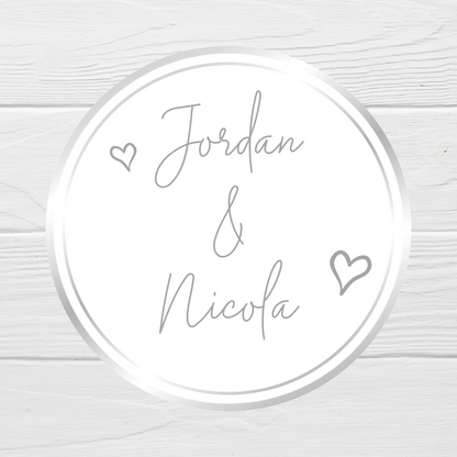 Wedding Stickers | Engagement Stickers | Personalised Couples Name Stickers | Silver & White