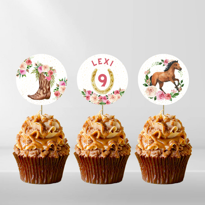 Cowboy Horse Rodeo Cupcake Toppers | Birthday Cupcake Toppers | Cowboy Horse Party Decorations - Dinky Designs