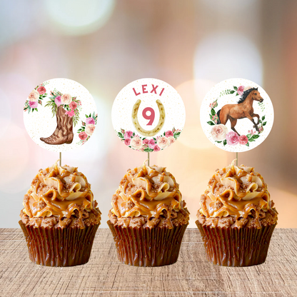 Cowboy Horse Rodeo Cupcake Toppers | Birthday Cupcake Toppers | Cowboy Horse Party Decorations - Dinky Designs