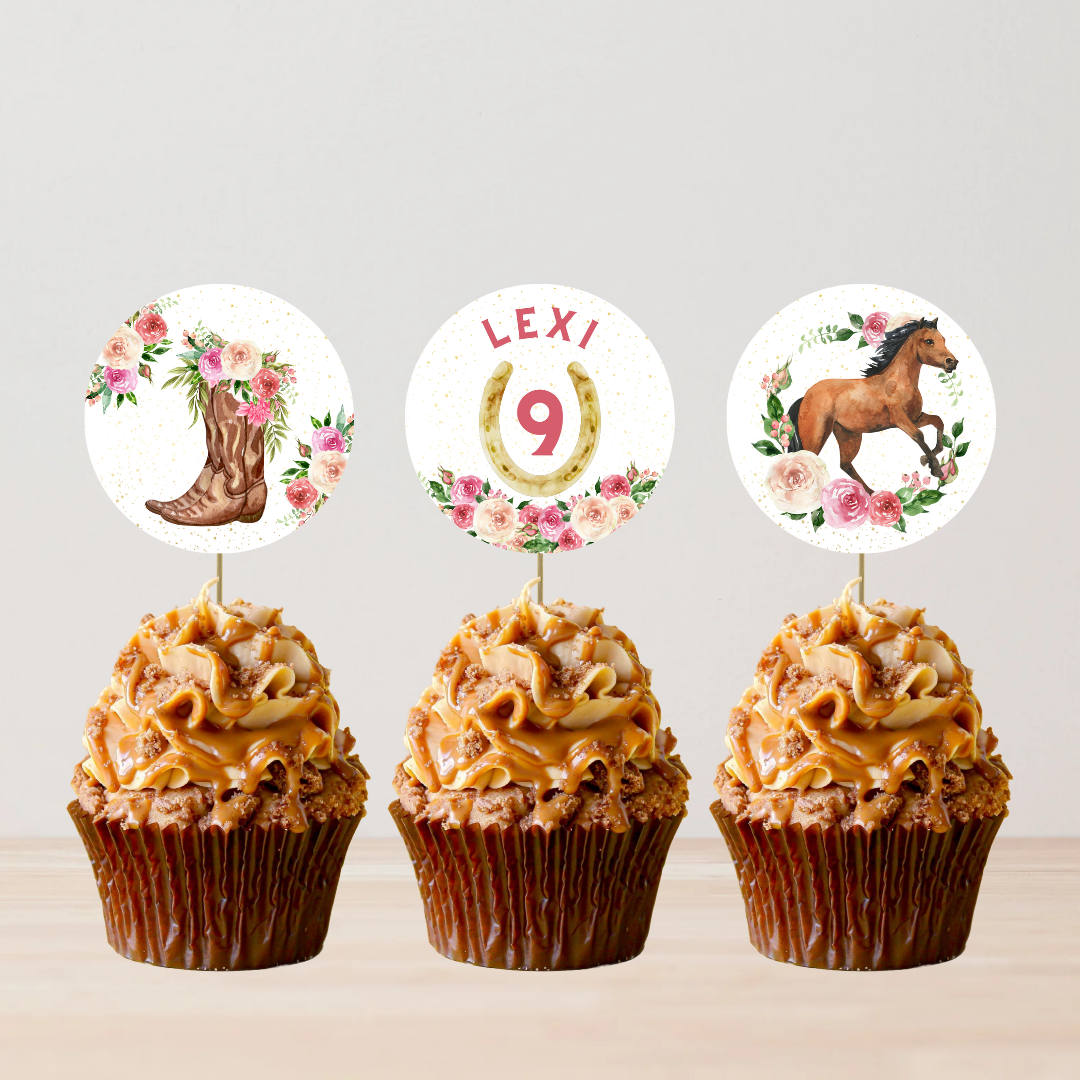 Cowboy Horse Rodeo Cupcake Toppers | Birthday Cupcake Toppers | Cowboy Horse Party Decorations - Dinky Designs
