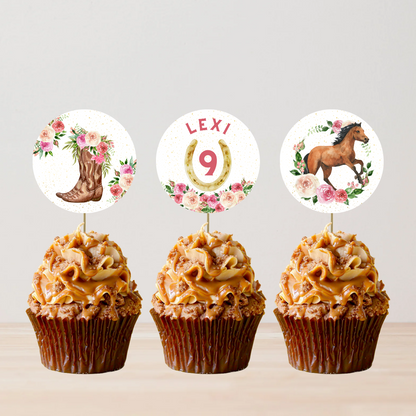 Cowboy Horse Rodeo Cupcake Toppers | Birthday Cupcake Toppers | Cowboy Horse Party Decorations - Dinky Designs