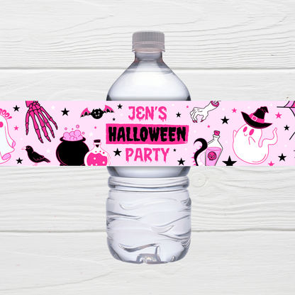 Juice Bottle Labels | Pink Halloween Labels | Water Bottle Stickers | Halloween Party | Party Stickers