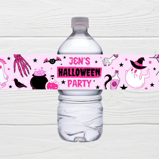 Juice Bottle Labels | Pink Halloween Labels | Water Bottle Stickers | Halloween Party | Party Stickers