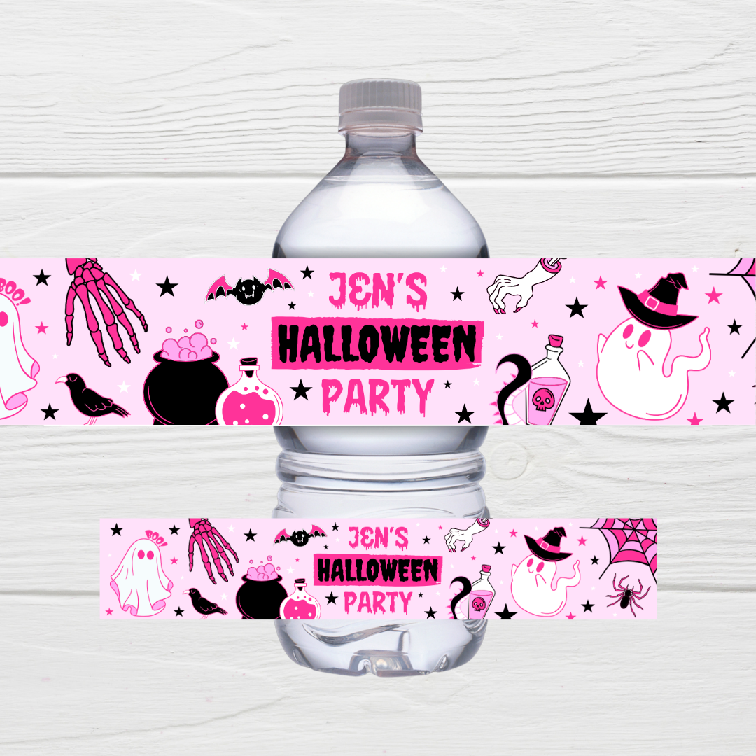 Juice Bottle Labels | Pink Halloween Labels | Water Bottle Stickers | Halloween Party | Party Stickers