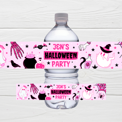 Juice Bottle Labels | Pink Halloween Labels | Water Bottle Stickers | Halloween Party | Party Stickers