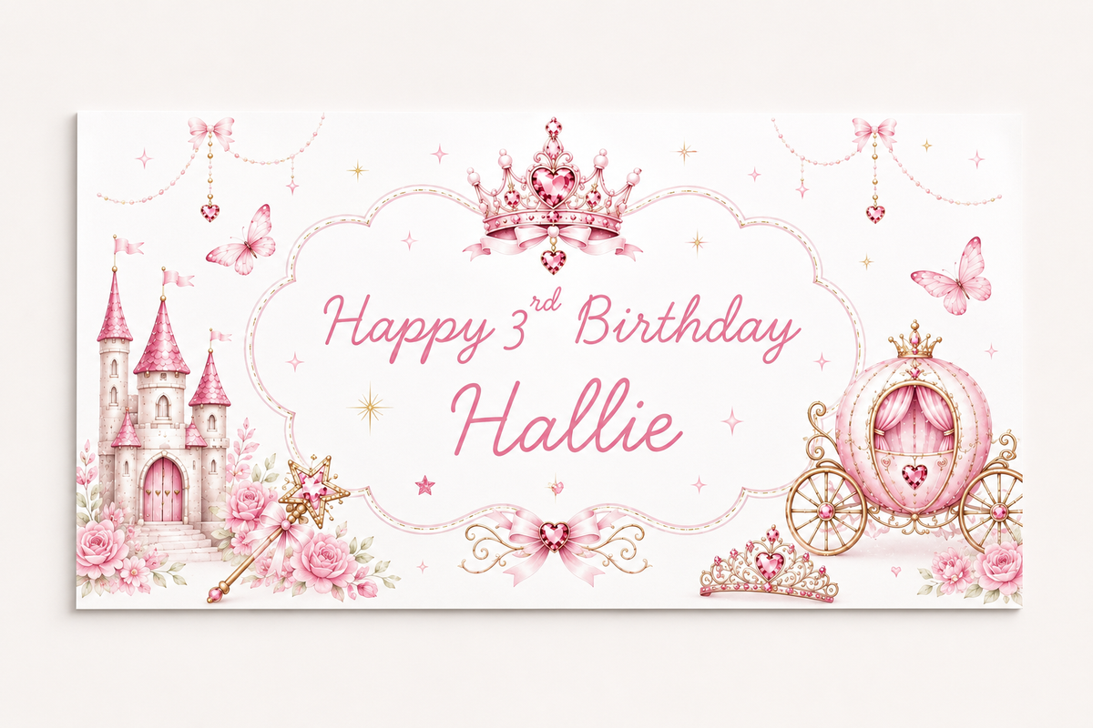 Princess Banner | Personalised Party Banner | Princess Party Theme - Dinky Designs