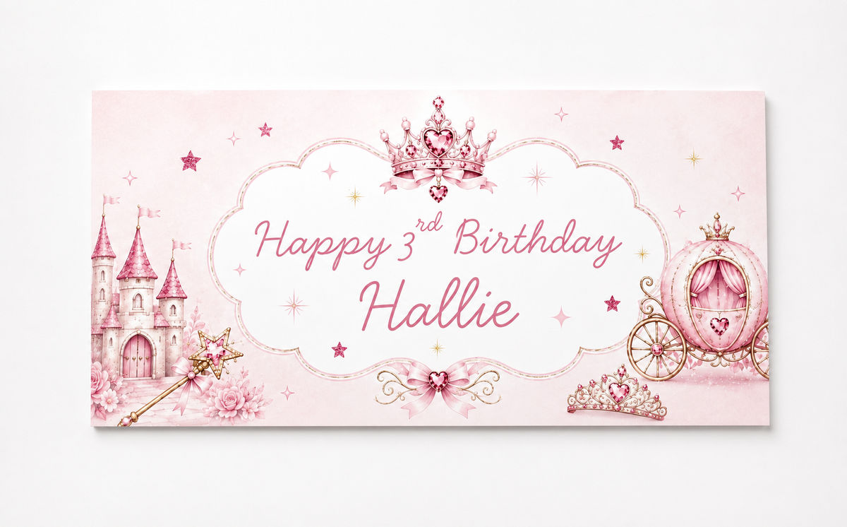 Princess Banner | Personalised Party Banner | Princess Party Theme - Dinky Designs
