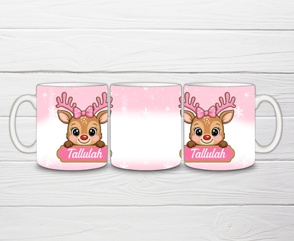 Christmas Mug | Personalised Pink Reindeer Mug | Gift Idea