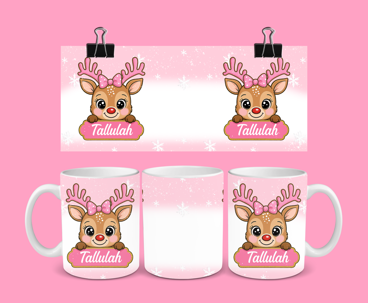 Christmas Mug | Personalised Pink Reindeer Mug | Gift Idea