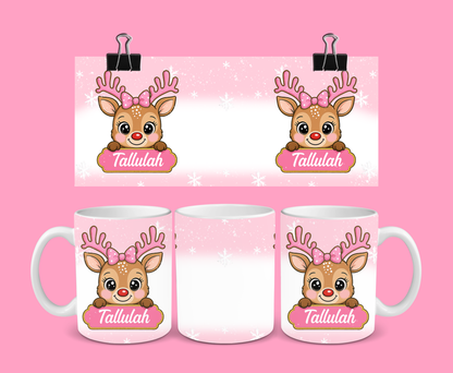 Christmas Mug | Personalised Pink Reindeer Mug | Gift Idea