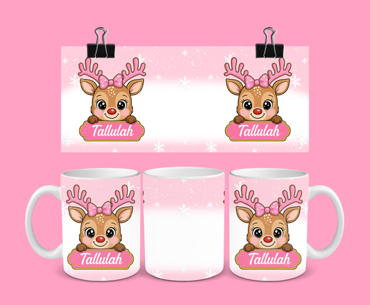 Christmas Mug | Personalised Pink Reindeer Mug | Gift Idea