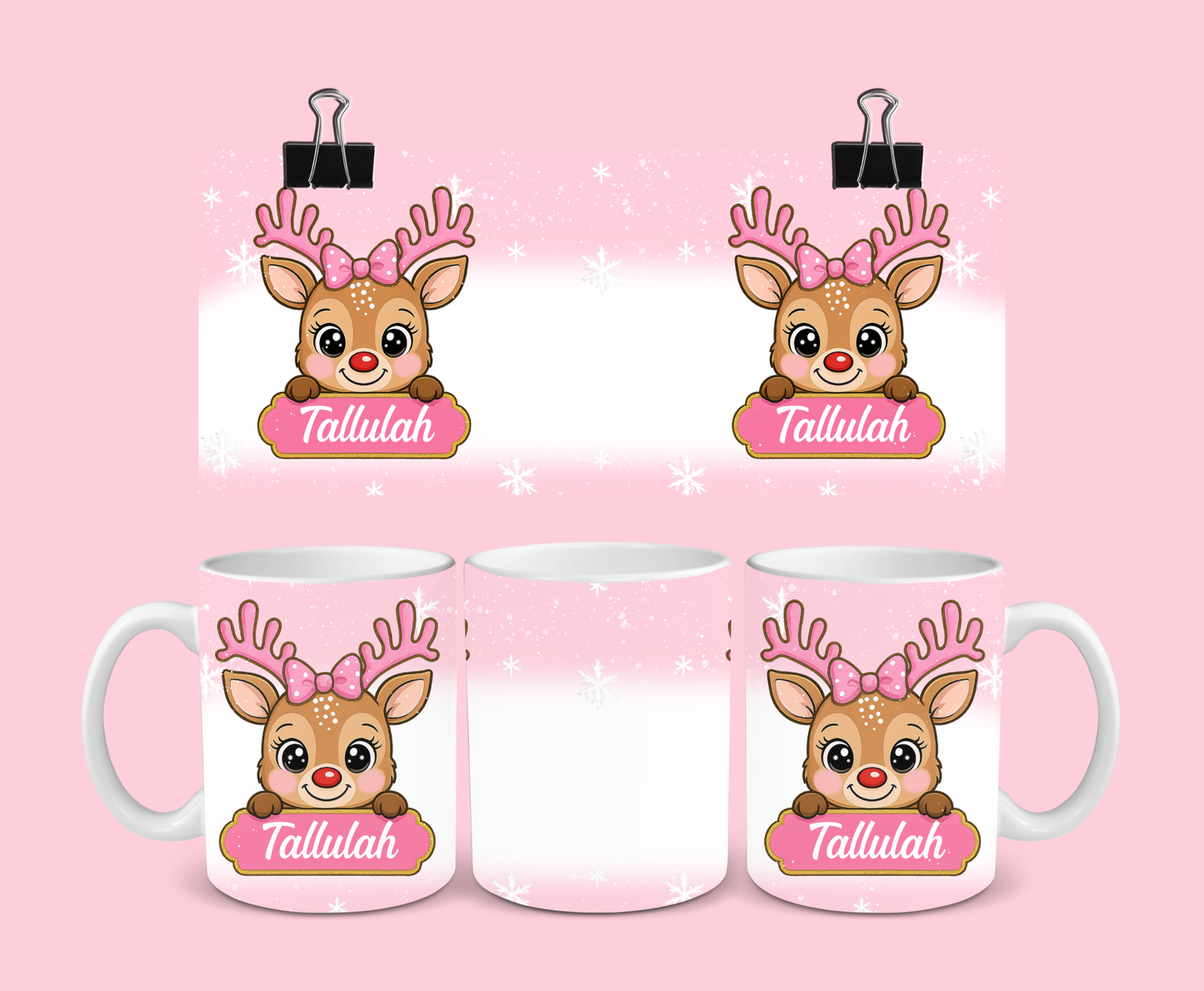 Christmas Mug | Personalised Pink Reindeer Mug | Gift Idea
