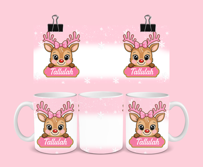 Christmas Mug | Personalised Pink Reindeer Mug | Gift Idea