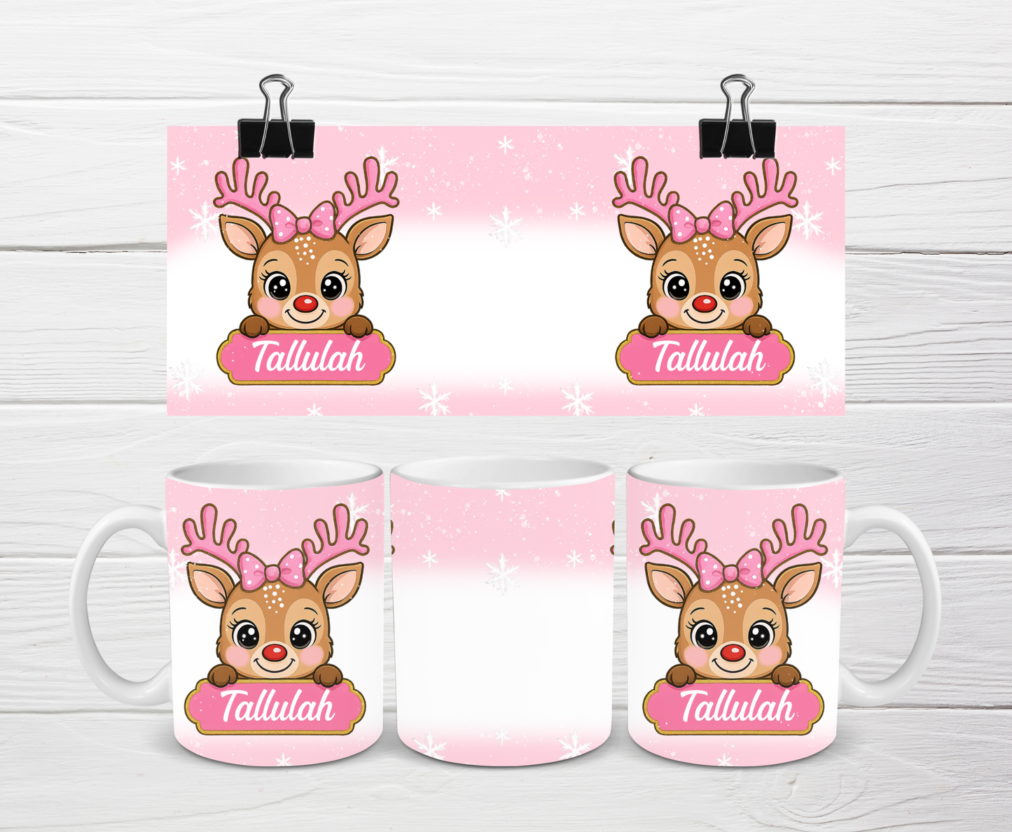Christmas Mug | Personalised Pink Reindeer Mug | Gift Idea