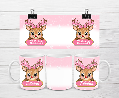 Christmas Mug | Personalised Pink Reindeer Mug | Gift Idea