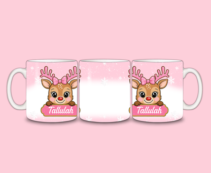 Christmas Mug | Personalised Pink Reindeer Mug | Gift Idea
