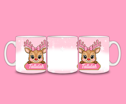 Christmas Mug | Personalised Pink Reindeer Mug | Gift Idea
