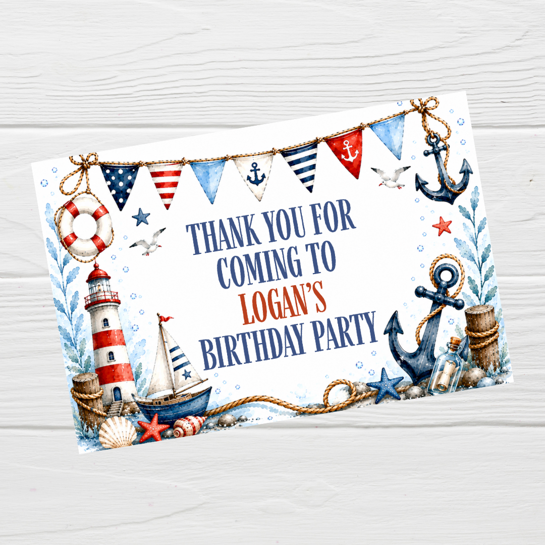 Rectangle Stickers | Sailor Party Stickers | Party Bag Stickers - Dinky Designs
