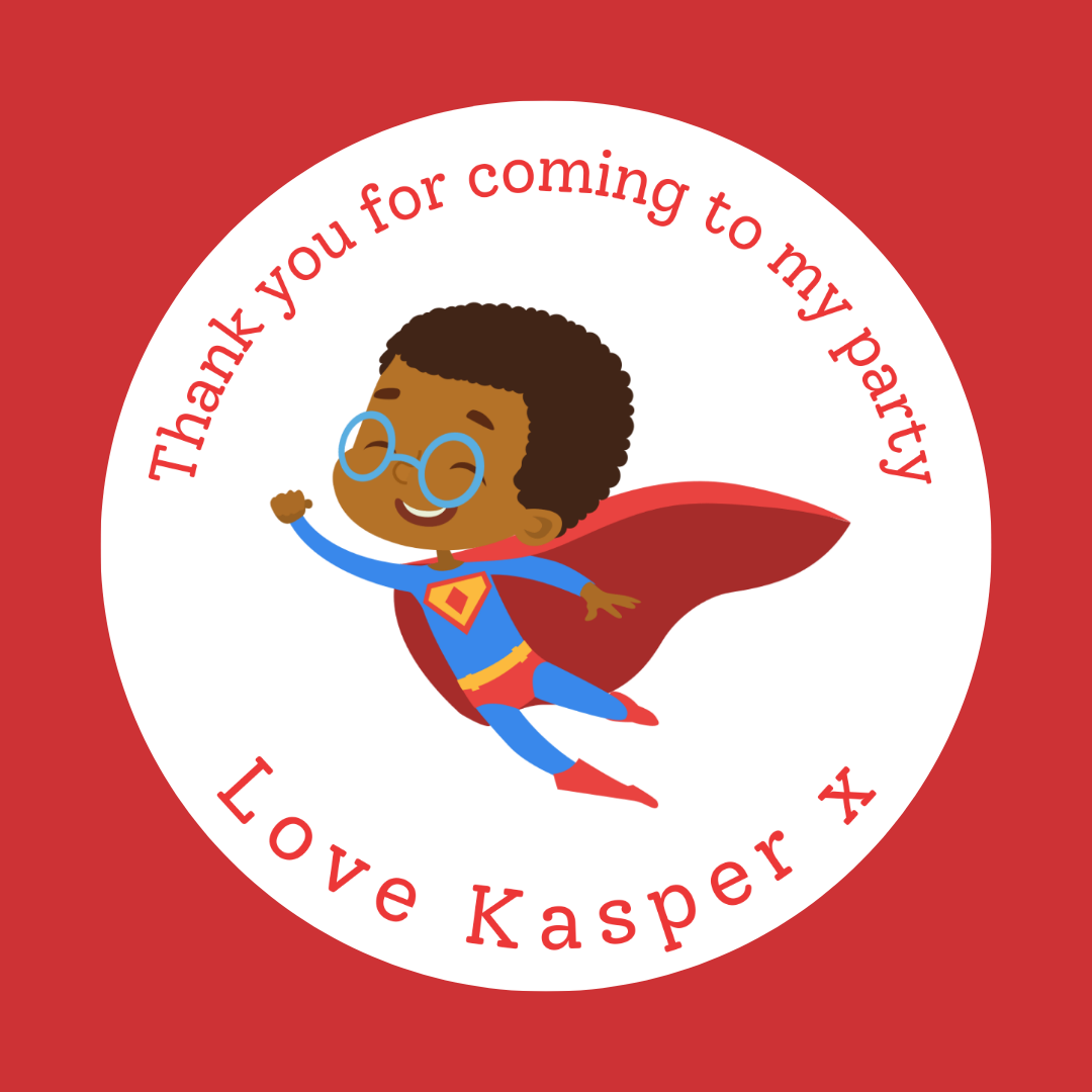 Personalised Superhero Birthday Stickers | Various Sizes | Superhero Party Theme (Design 1)