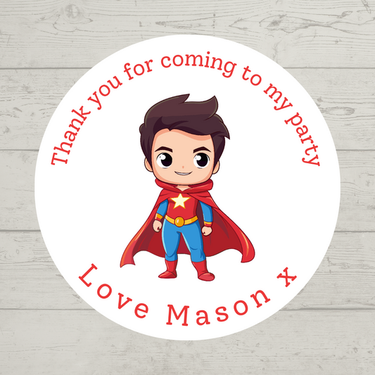 Personalised Superhero Birthday Stickers | Various Sizes | Superhero Party Theme (Design 4)