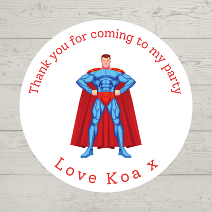 Personalised Superhero Birthday Stickers | Various Sizes | Superhero Party Theme (Design 3)