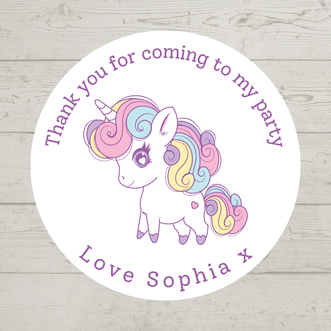 Unicorn Stickers | Circle Stickers | Unicorn Theme Stickers | Sticker Sheet | Party Stickers | Unicorn Party Theme (Design 8)