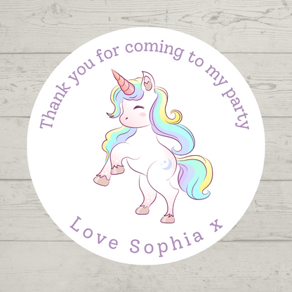 Unicorn Stickers | Circle Stickers | Unicorn Theme Stickers | Sticker Sheet | Party Stickers | Unicorn Party Theme (Design 7)