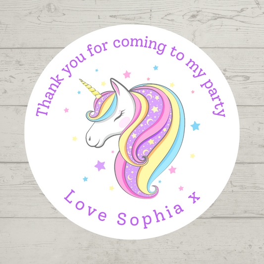 Unicorn Stickers | Circle Stickers | Unicorn Theme Stickers | Sticker Sheet | Party Stickers | Unicorn Party Theme (Design 3)