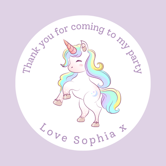 Unicorn Stickers | Circle Stickers | Unicorn Theme Stickers | Sticker Sheet | Party Stickers | Unicorn Party Theme (Design 7)